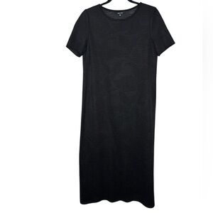 MISOOK Black Jacquard Floral Ribbed Knit Semi Sheer A-Line Maxi Dress XS No Slip